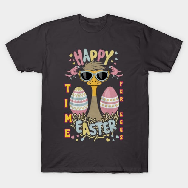 Easter Oasis: Happy Eggs in Yellow, Black, and Pink T-Shirt by PopArtyParty